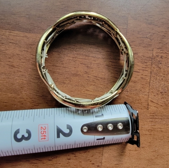 Gold / Brass Tone Metal Filagree Scroll Links Stretch Bracelet - Picture 8 of 13